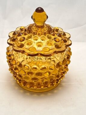 Vintage Bubbly Amber Glass Jar